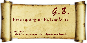 Gremsperger Balabán névjegykártya